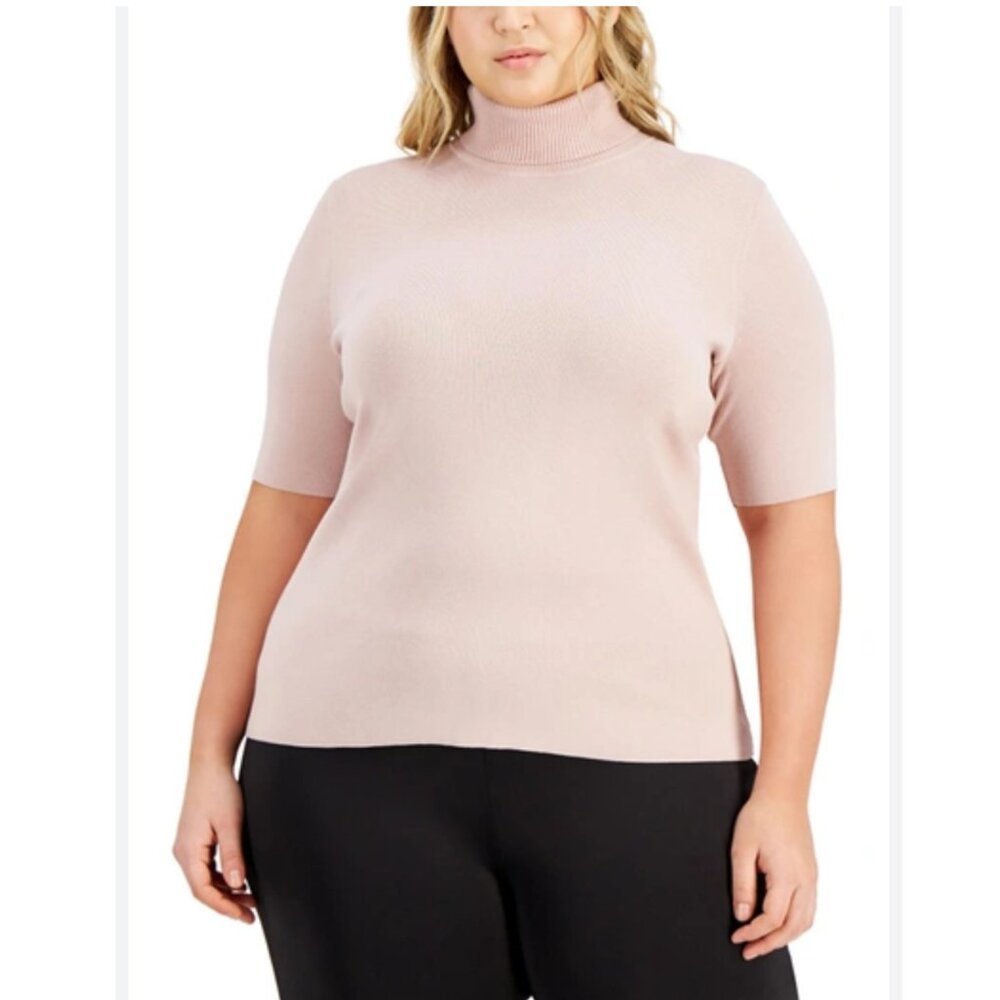 NEW! Anne Klein Turtle Neck Top Half Sleeves 2X Neutral Pink MSRP $89 Blouse